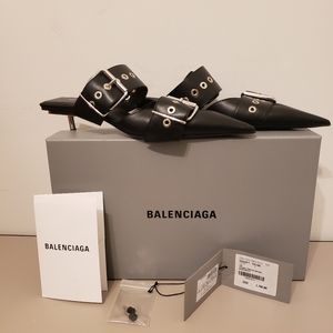 NEW NEVER WORN BALENCIAGA SHINY CALFSKIN BELT MULE L40  200.00 OFFER